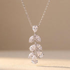 Silver Pear Cut Crystal Leaf Necklace