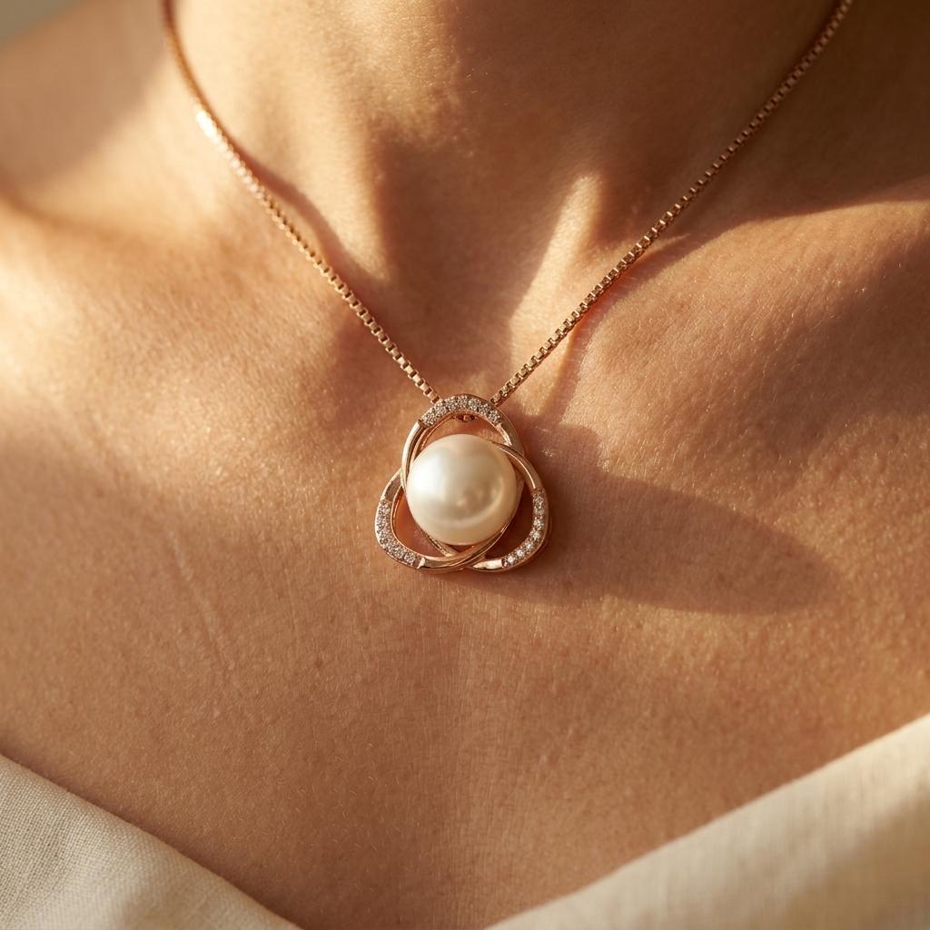 Luxury Pearl Pendant Necklace Earrings Jewelry Set