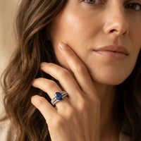 Silver Blue Sapphire Oval Filigree Ring