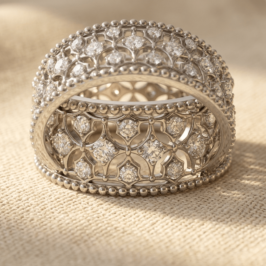 Elegant Floral Cubic Zirconia Wide Band Ring