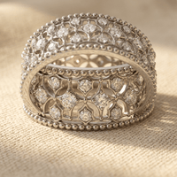 Elegant Floral Cubic Zirconia Wide Band Ring
