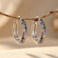 Rainbow Cubic Zirconia Silver Hoop Earrings