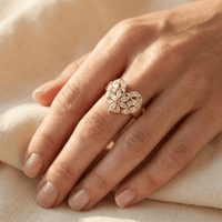 Elegant Golden Synthetic Cubic Zirconia Flower Ring