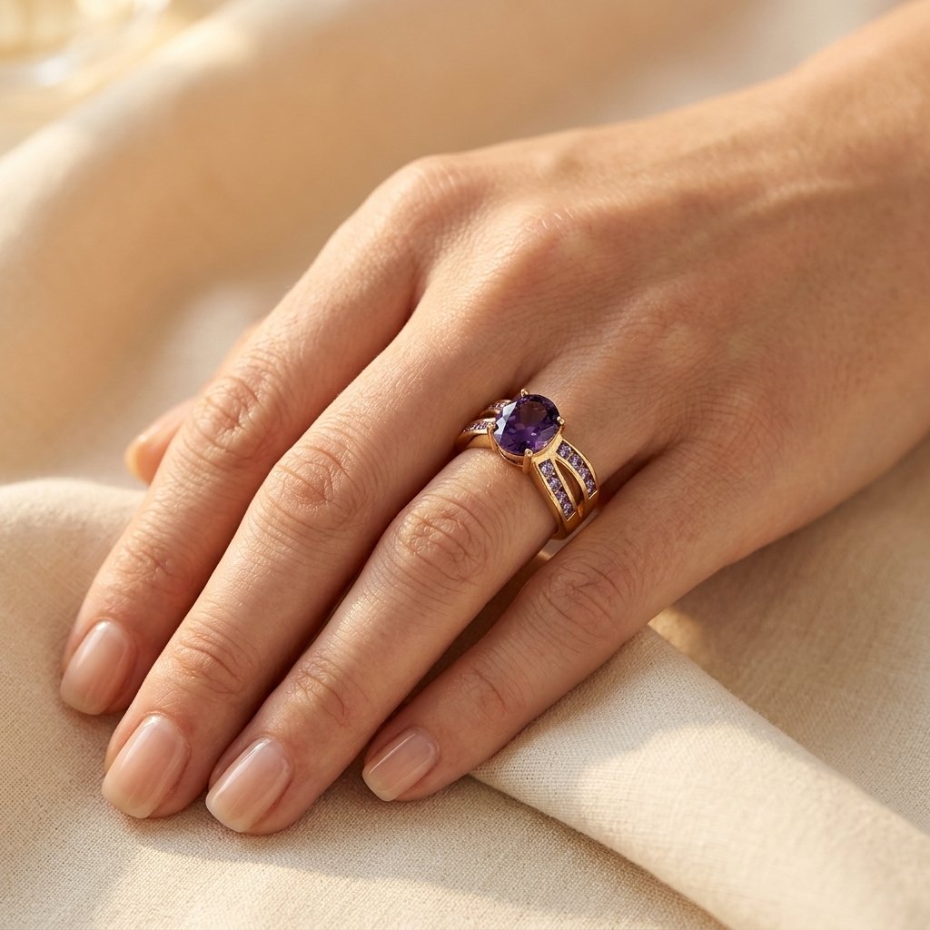 Vintage Gold Amethyst Oval Split Band Ring