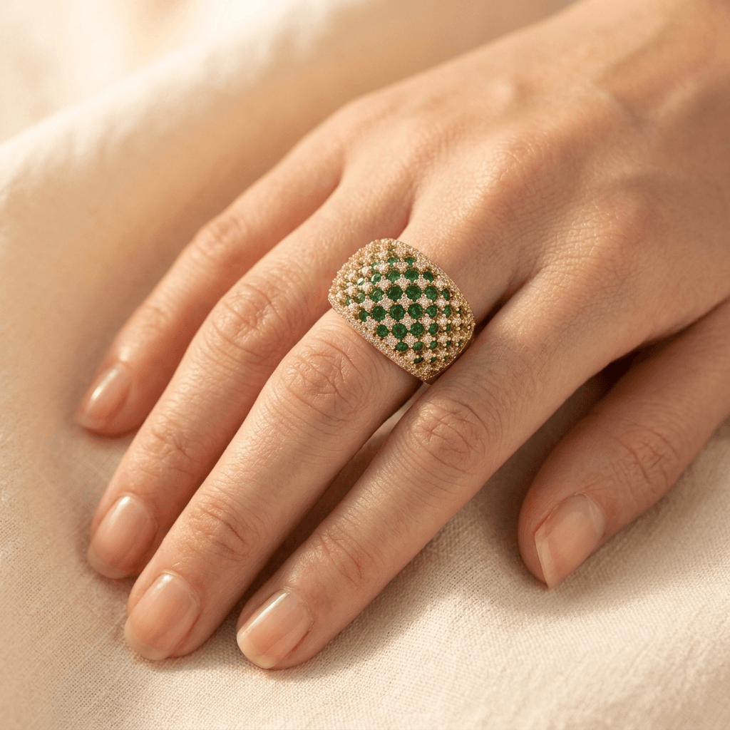 Luxurious Green Zirconia Wide Band Ring