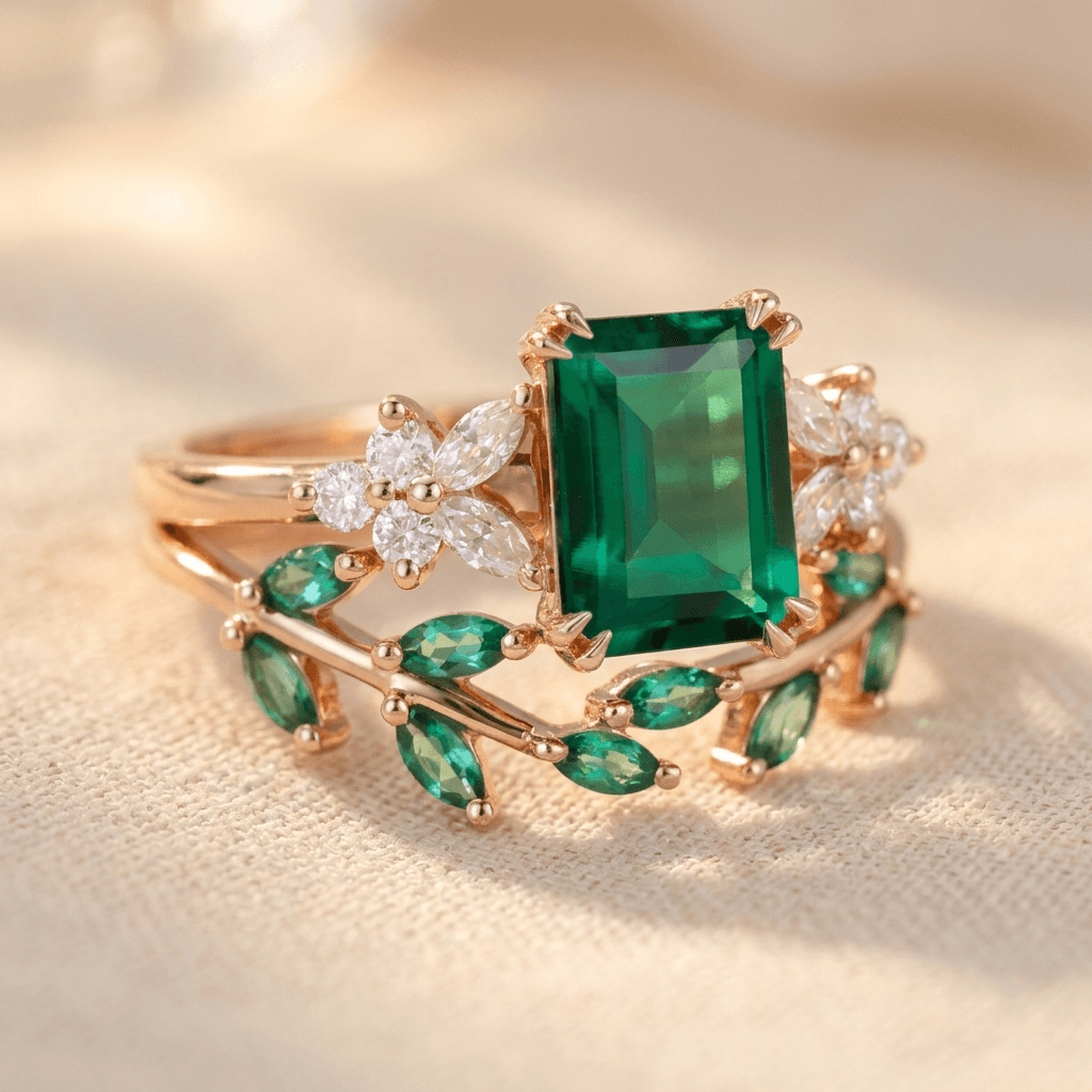 Elegant Green Transparent Cut Engagement Ring