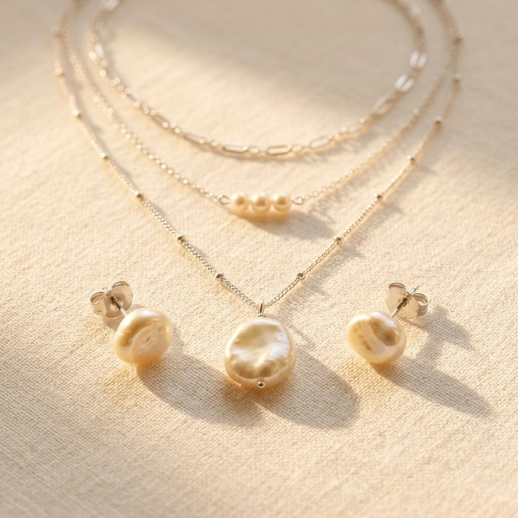 Retro Layered Shell Pearl Necklace Jewelry Set