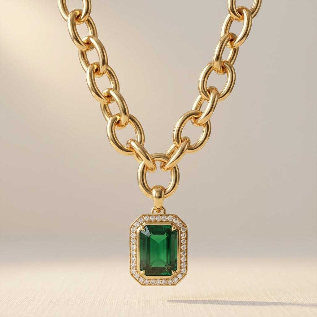 Emerald Gold Pendant Necklace