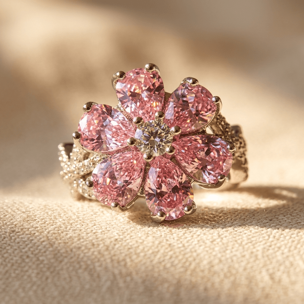 Vintage French Cubic Zirconia Flower Ring