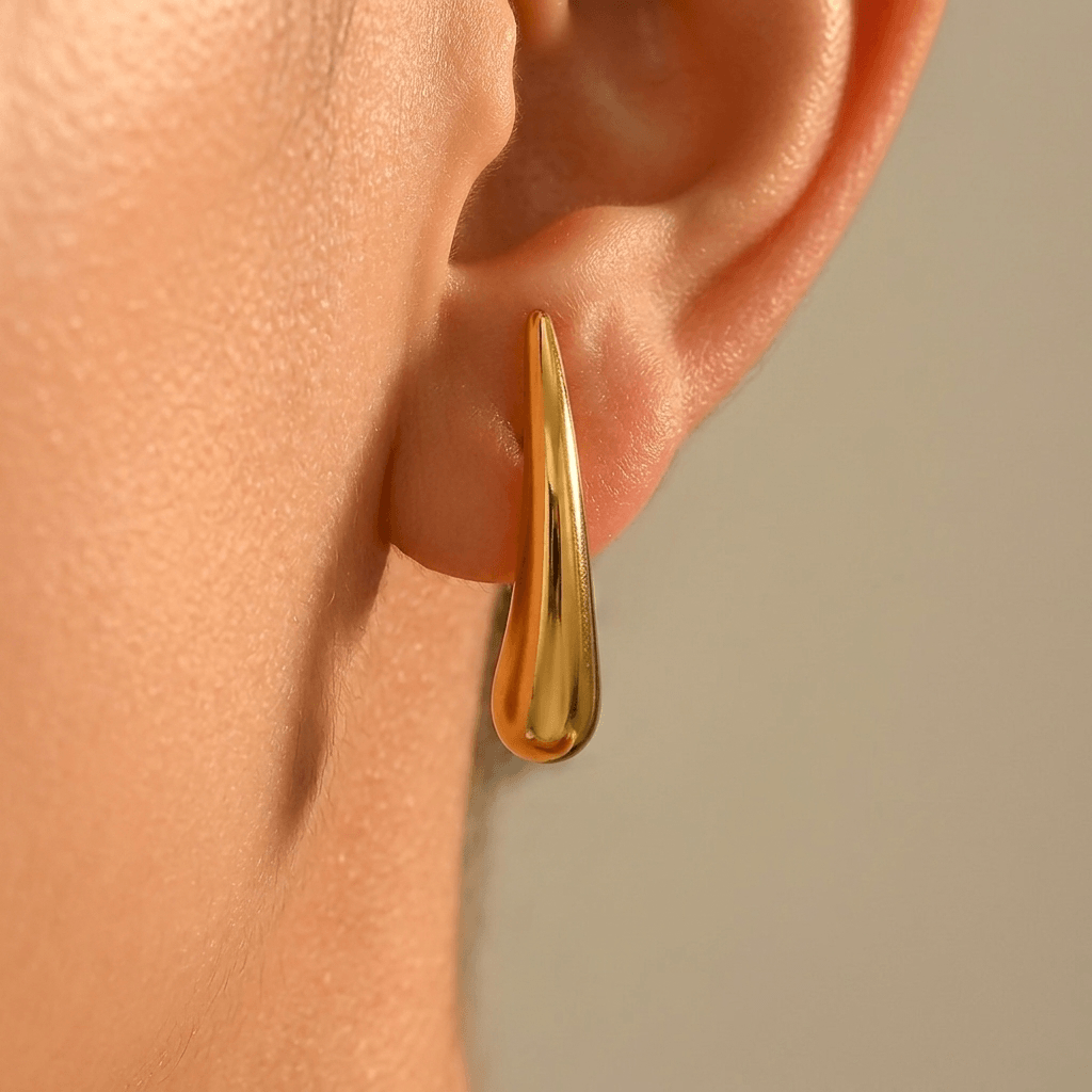 Gold Teardrop Drop Stainless Steel Earrings