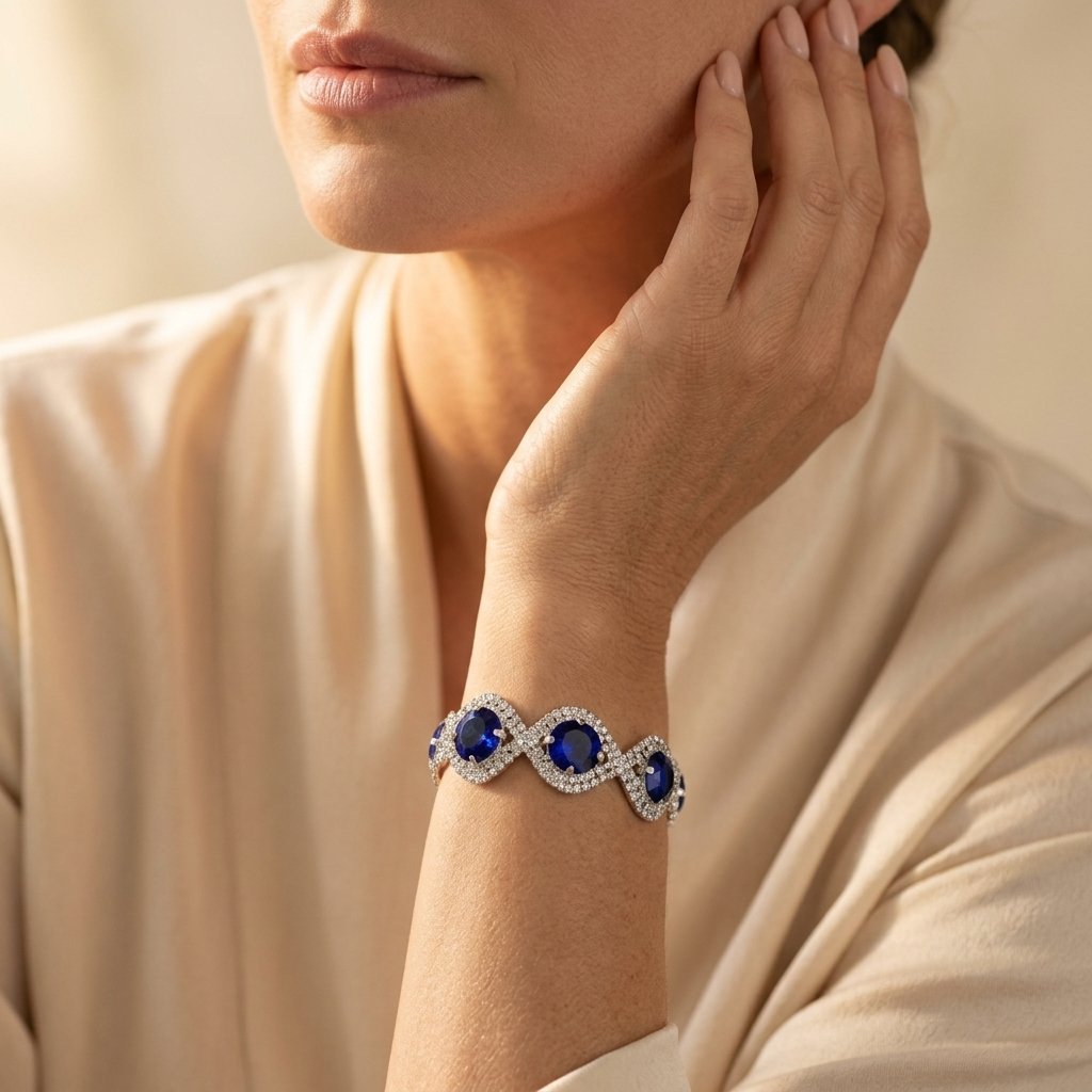 Vintage Silver Sapphire Round Bracelet