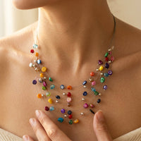 Colorful Silver Multi Gemstone Layered Necklace