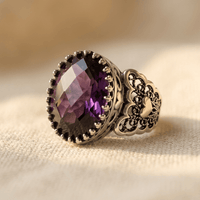Ethnic Hand Carved Purple Zirconia Heart Ring