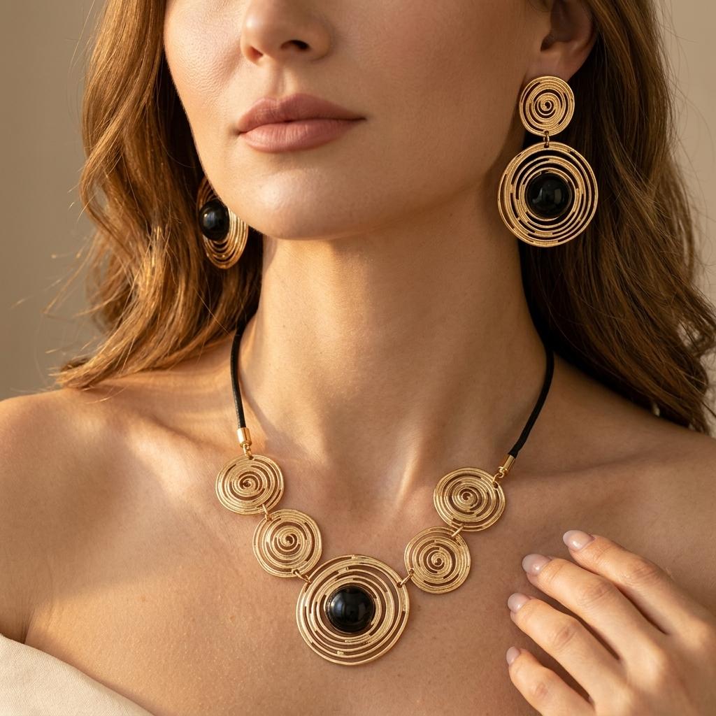 Vintage Bohemian Geometric Black Acrylic Jewelry Set