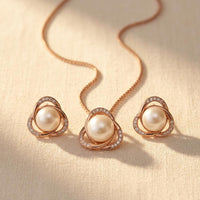 Luxury Pearl Pendant Necklace Earrings Jewelry Set