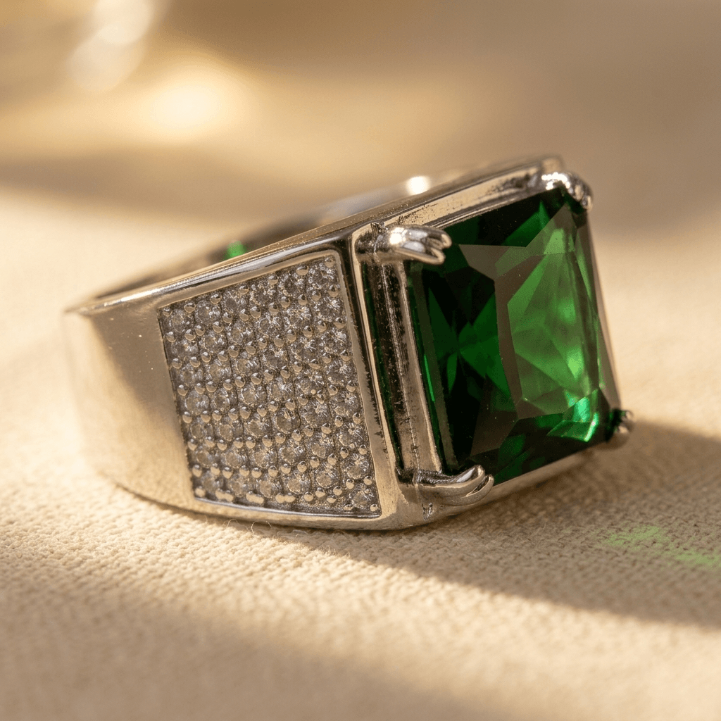 Trendy Mens Green Zircon Statement Ring