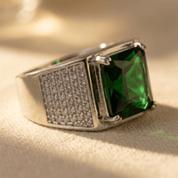 Trendy Mens Green Zircon Statement Ring