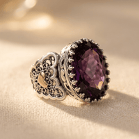 Ethnic Hand Carved Purple Zirconia Heart Ring