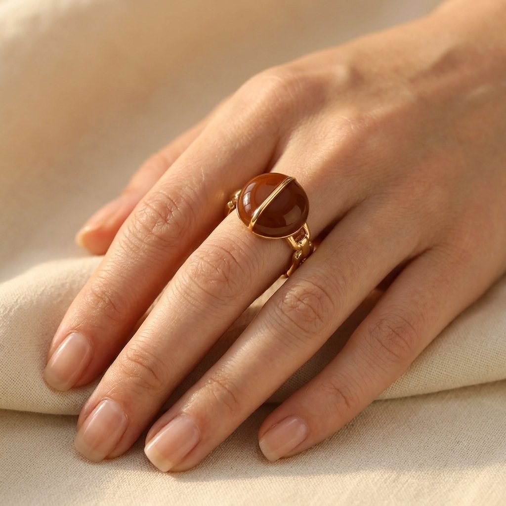 Gold Amber Cats Eye Oval Ring