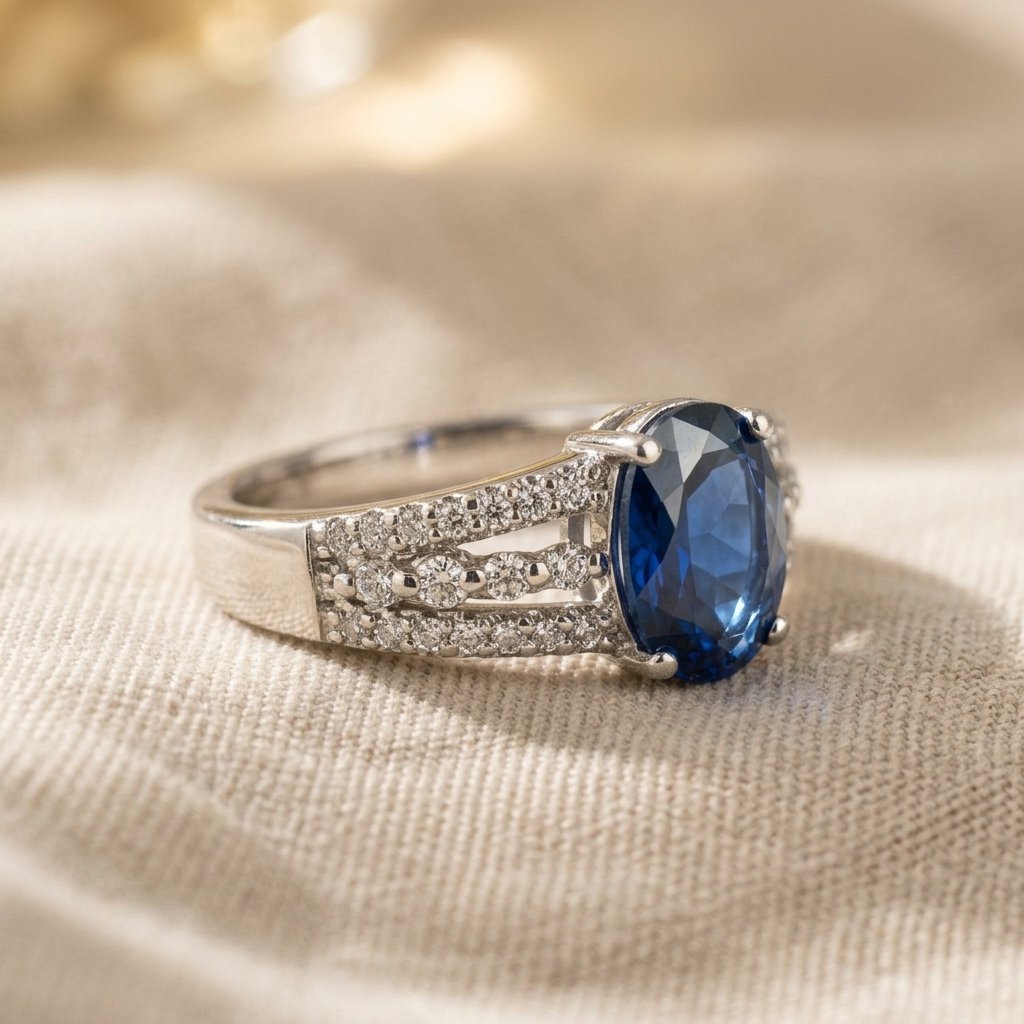 Silver Blue Sapphire Oval Filigree Ring