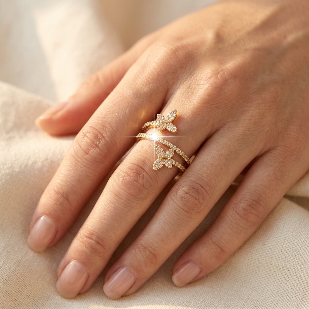 Pavé Gold Double Butterfly Band Ring