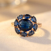 Vintage Gold Blue Sapphire Cluster Ring