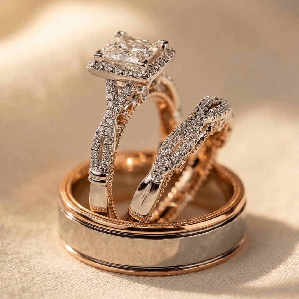 Exquisite Luxurious Round Synthetic Zircon Ring Set