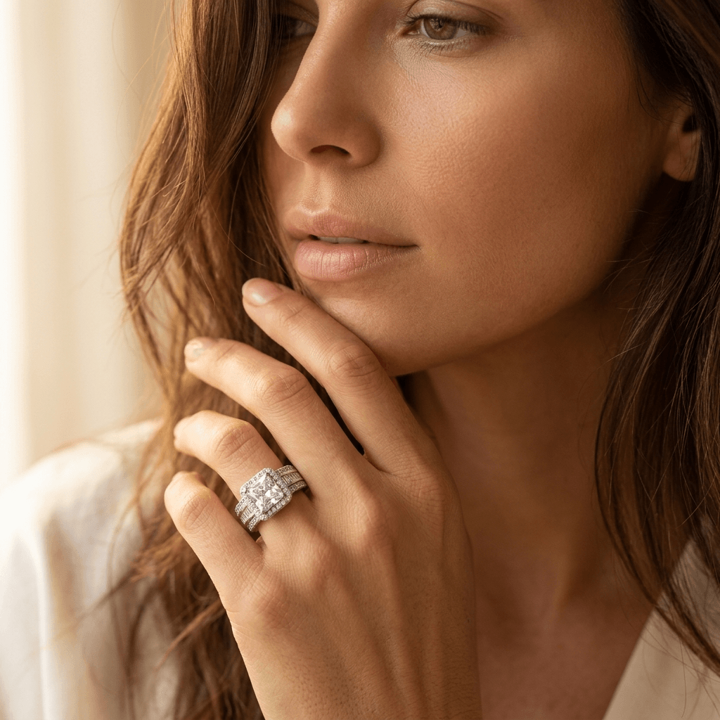 Square Zirconia Inlay Stackable Ring