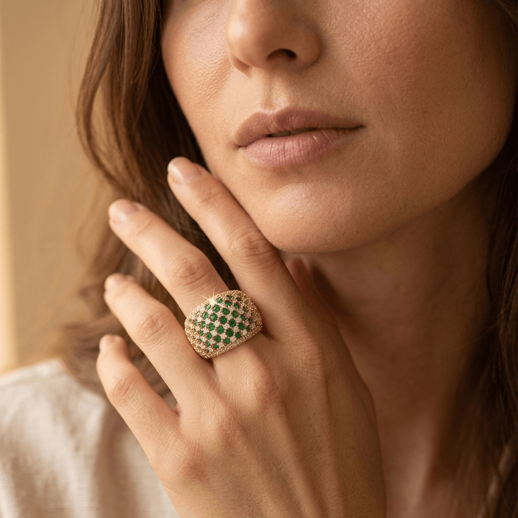 Luxurious Green Zirconia Wide Band Ring