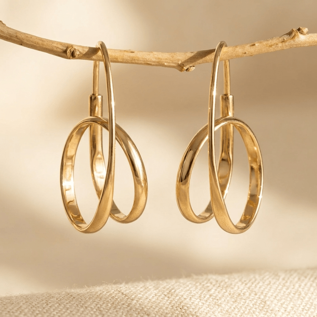 Gold Twisted Double Hoop Drop Earrings