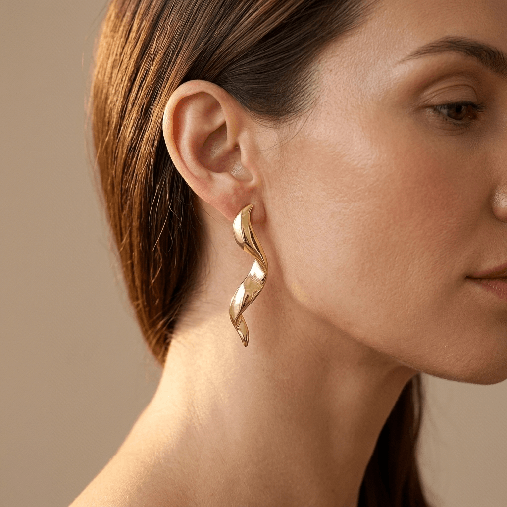 Gold Twisted Spiral Drop Earrings