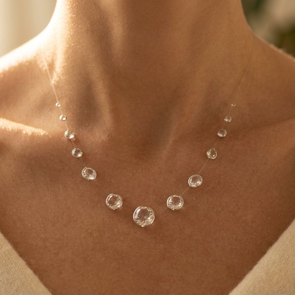 Minimalist Silver Crystal Graduated Bead Necklace