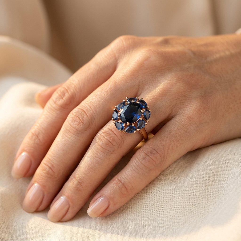 Vintage Gold Blue Sapphire Cluster Ring