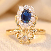 Vintage Gold Sapphire Floral Halo Ring