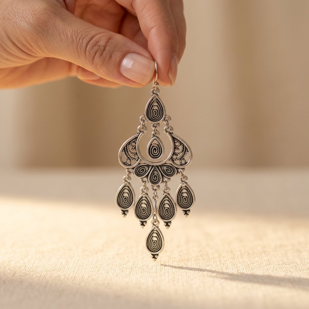 Vintage Silver Mandala Teardrop Earrings