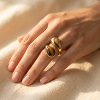 Gold Tiger Eye Stone Oval Statement Ring