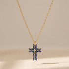 Gold Sapphire Cross Pendant Necklace