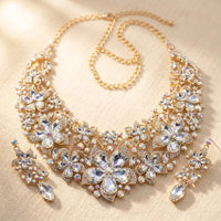 Vintage Baroque Gold Necklace Earrings Jewelry Set