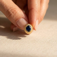 Gold Sapphire Oval Floral Stud Earrings