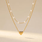 Geometric Beaded Heart Pendant Alloy Necklace