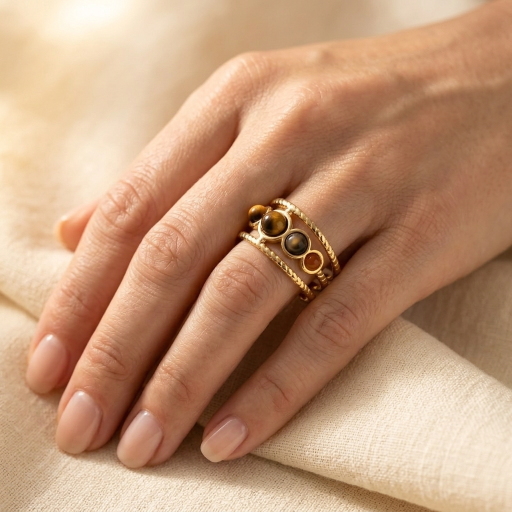 Vintage Gold Tigers Eye Multi Stone Ring