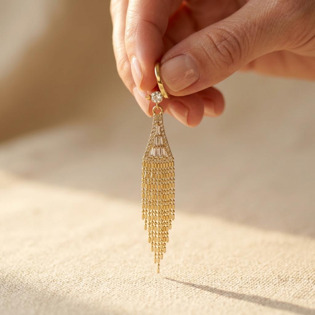 Gold Tassel Chandelier Drop Earrings