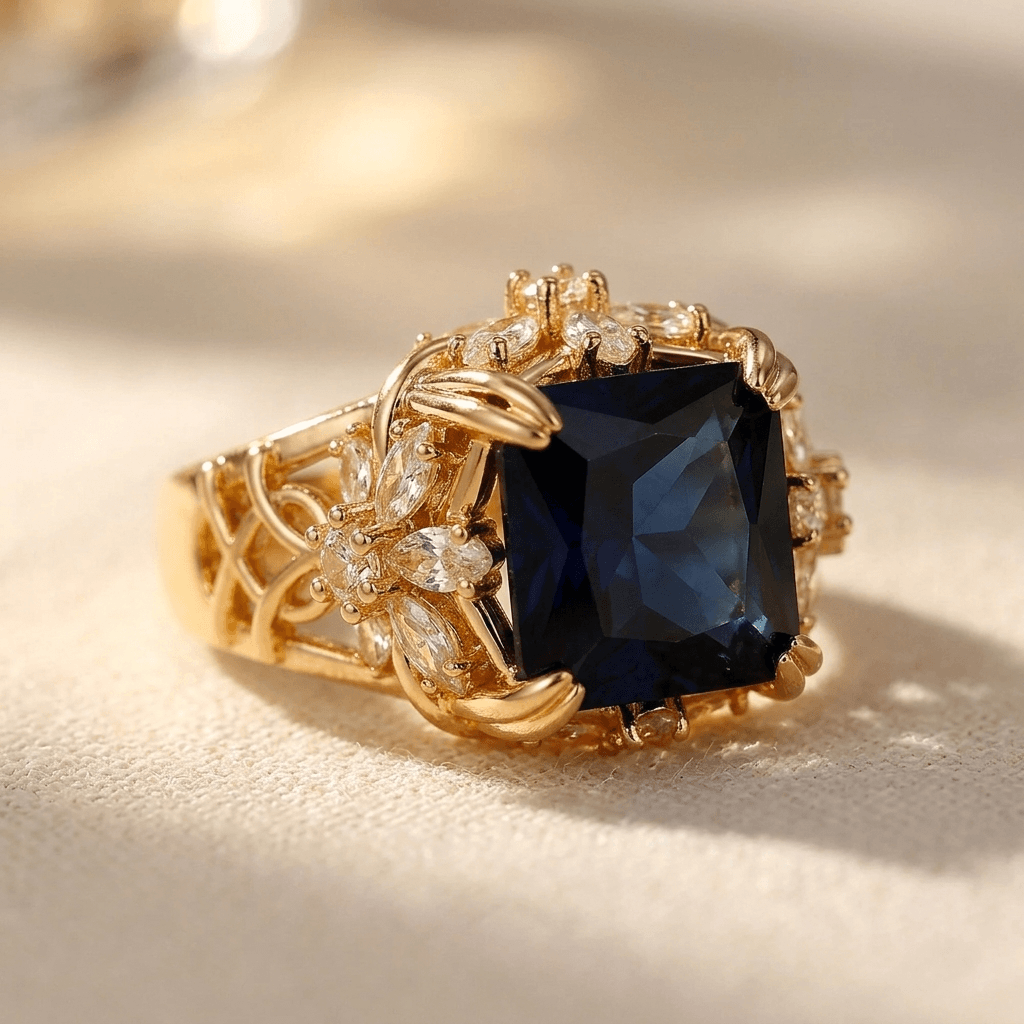 Vintage Boho Blue Zirconia Oxidized Band Ring
