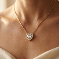 Elegant Gold Heart Pendant Necklace Earring Jewelry Set