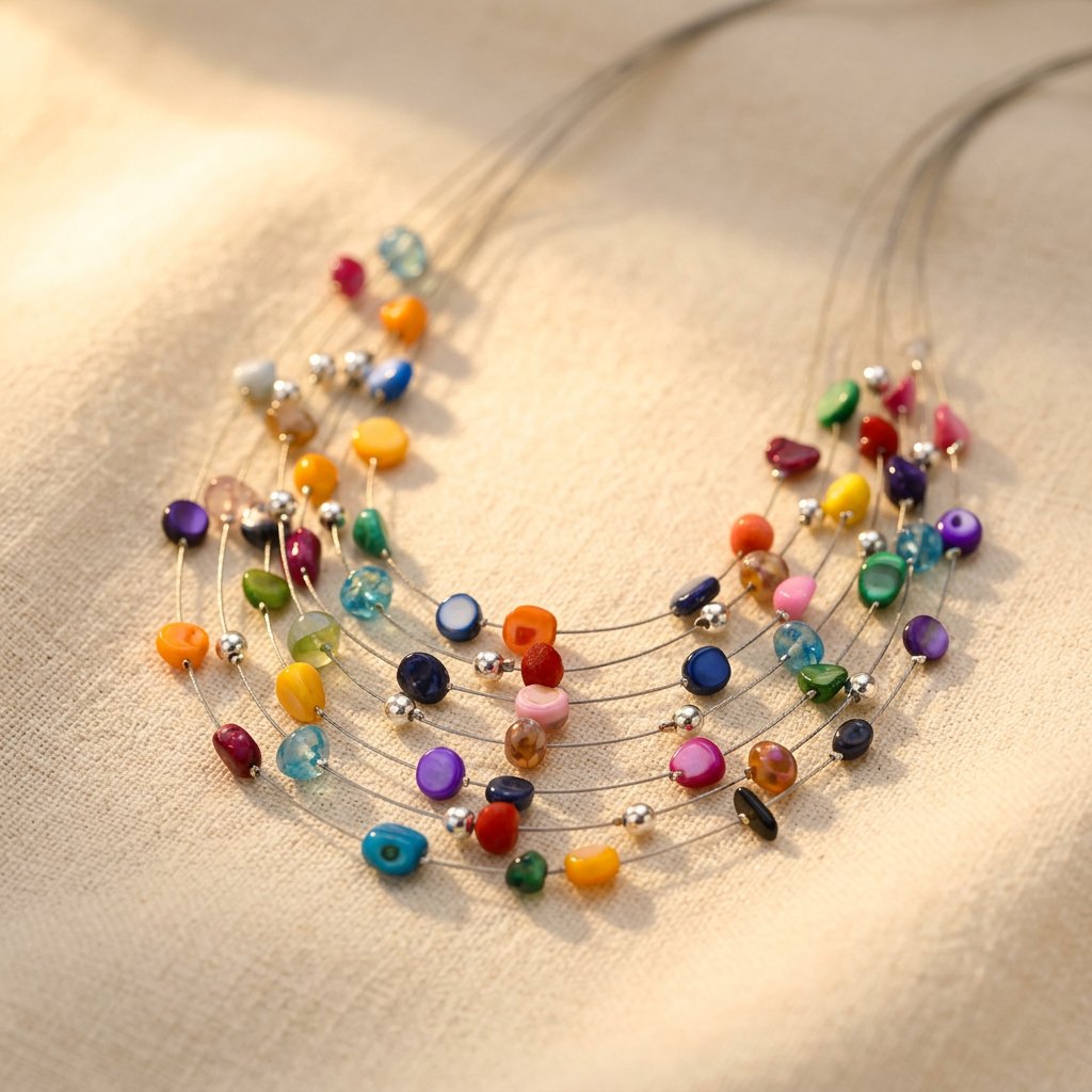 Colorful Silver Multi Gemstone Layered Necklace