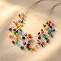 Colorful Silver Multi Gemstone Layered Necklace
