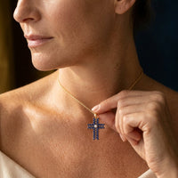 Gold Sapphire Cross Pendant Necklace