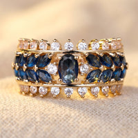 Royal Gold Sapphire Blue Wide Band Ring