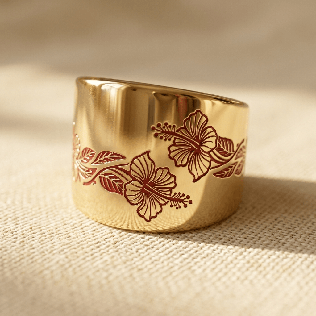 Vintage Red Enamel Flower Wide Ring