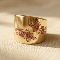 Vintage Red Enamel Flower Wide Ring